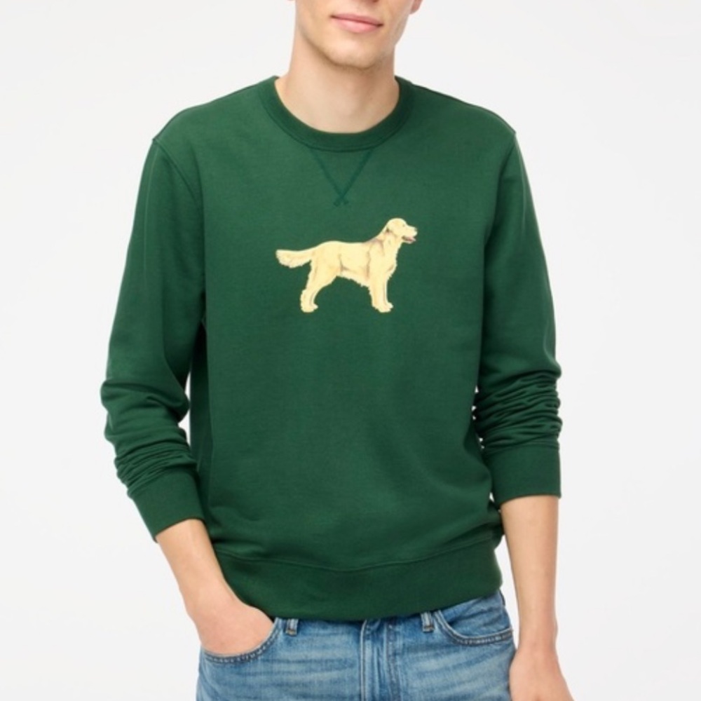 J. Crew Green Crewneck Sweater with Yellow Dog Design